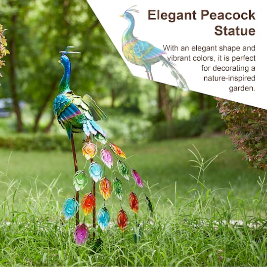 Glitzhome® 32" Metal Standing Peacock Garden Statue with Stakes